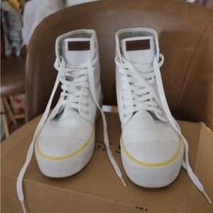 BANGS White Embroidered Moon High-Top Platform Sneakers
